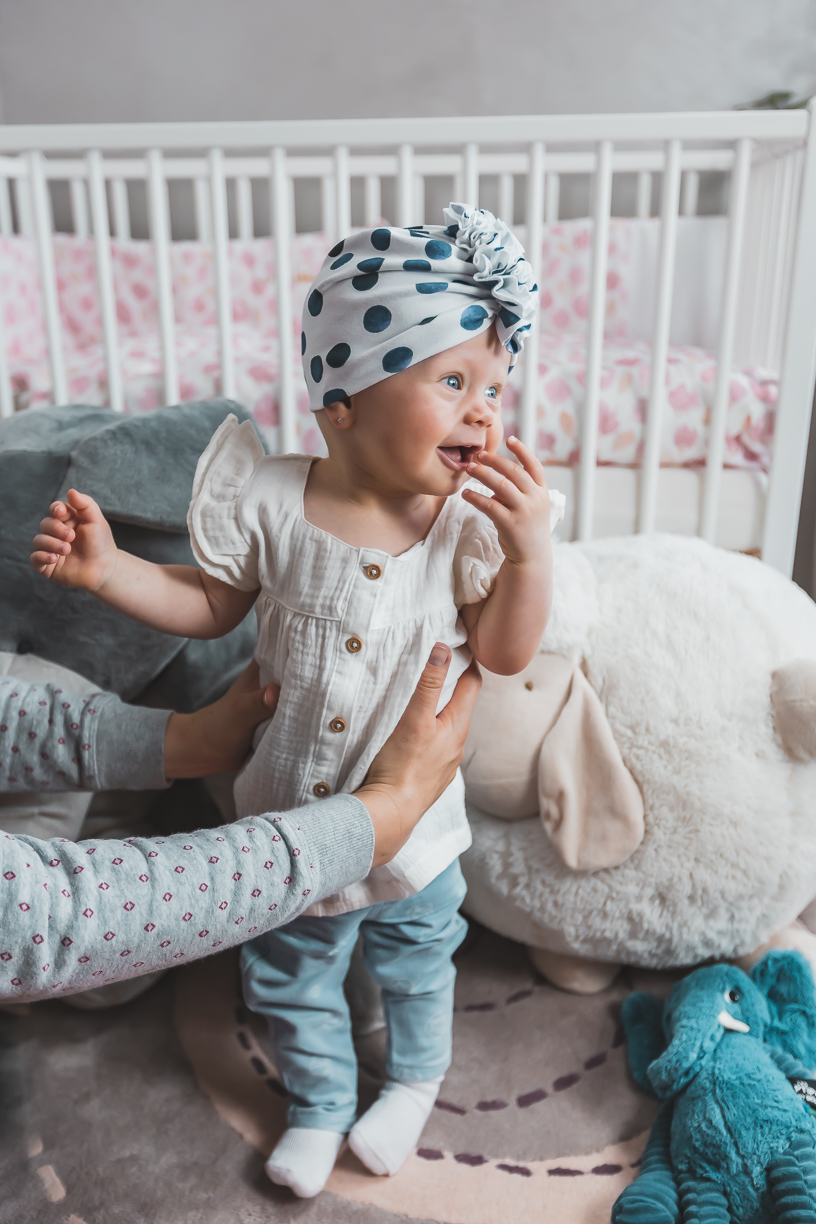 enie baby Turban - dětská čepice 3-6m Blue circle