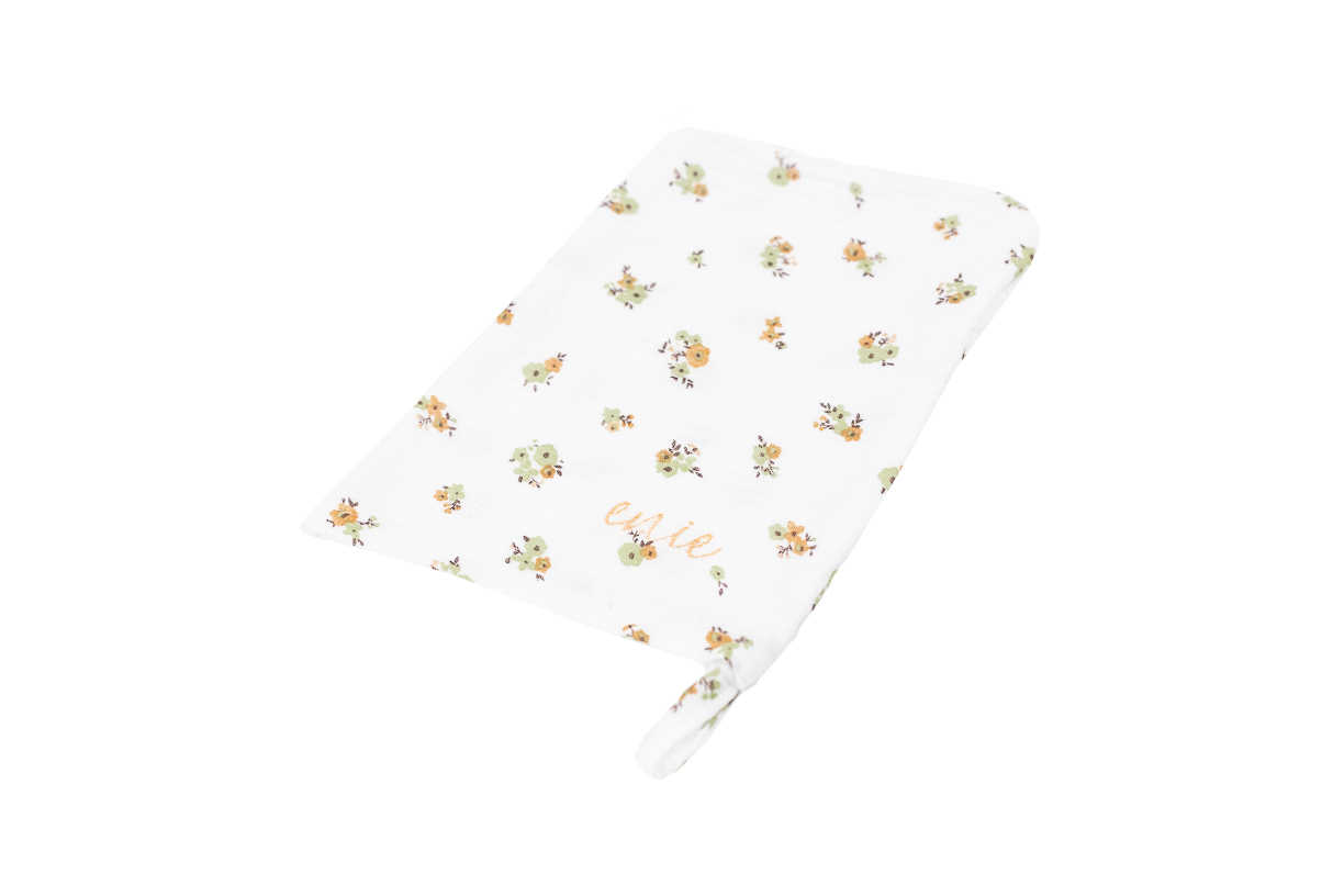 enie baby Mušelínové žinky bílé se zelenými květy - 2ks