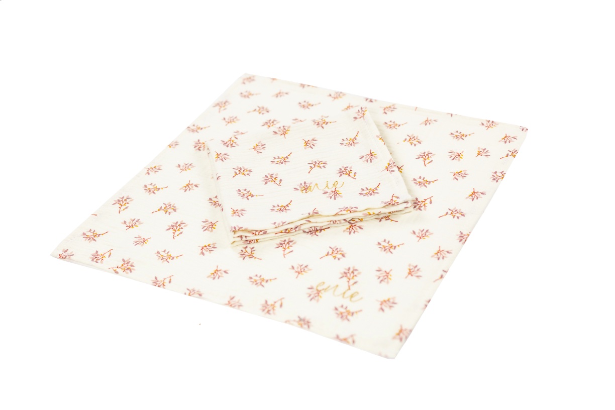 enie baby Mušelínové plenky 30x30cm béžové s vínovými květy - 2ks