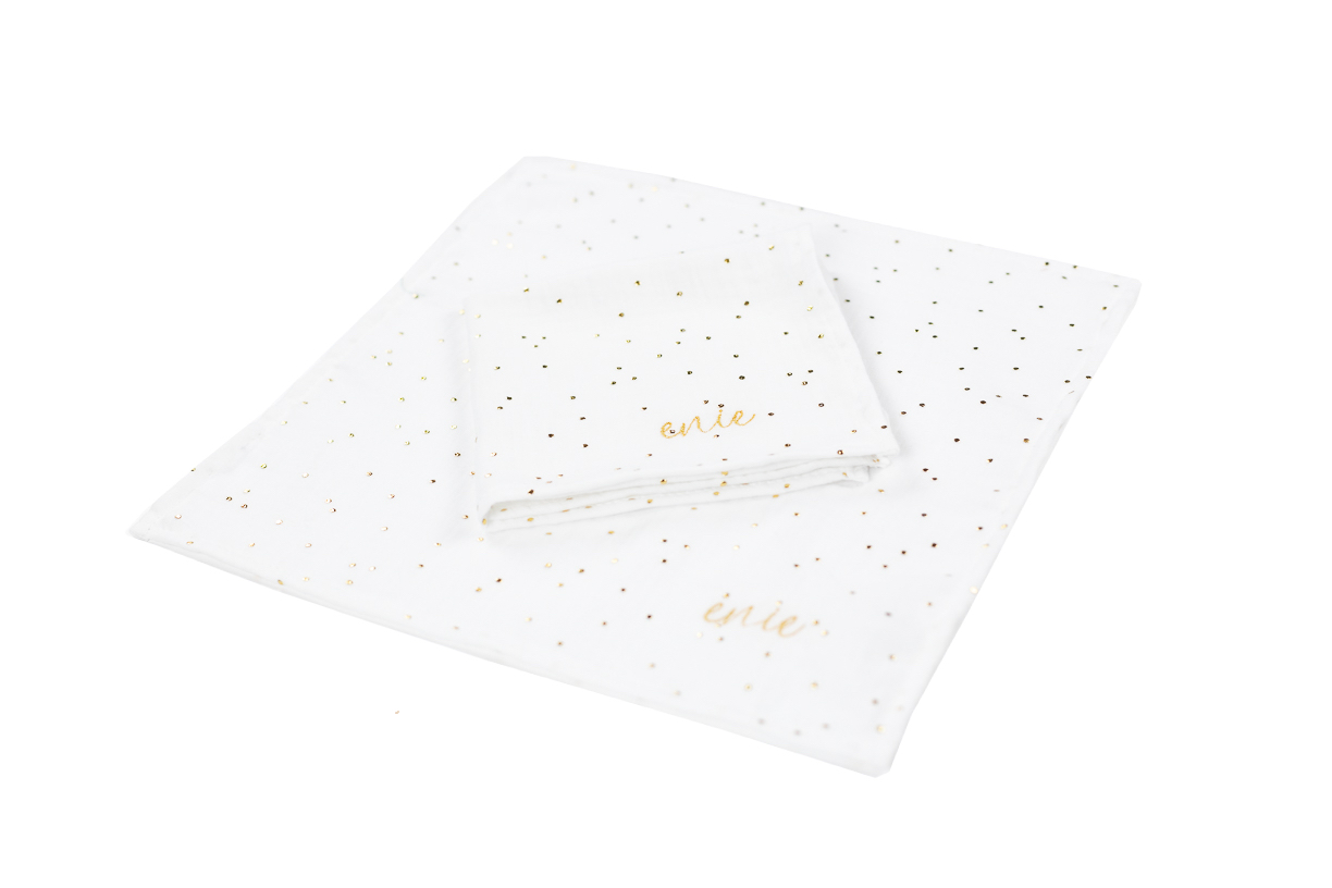 enie baby Mušelínové plenky 30x30cm bílé se zlatými puntíky - 2ks