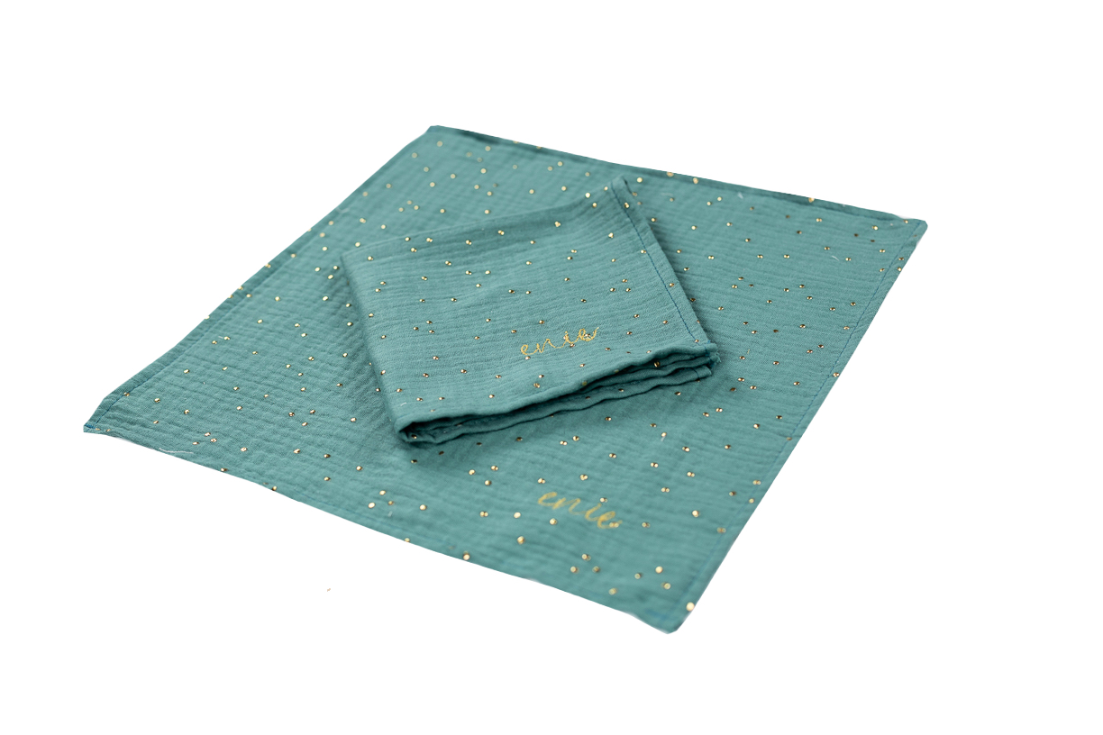 enie baby Mušelínové plenky 30x30cm petrolejové se zlatými puntíky - 2ks