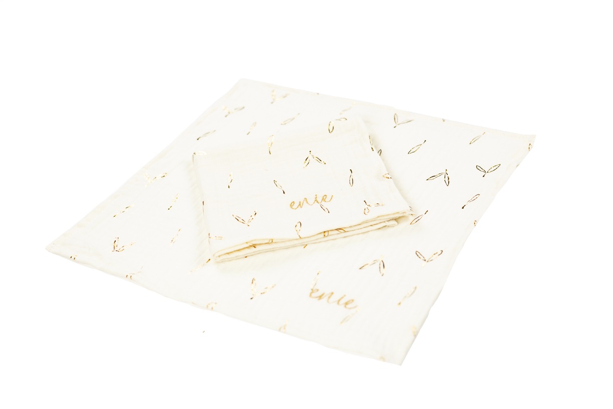 enie baby Mušelínové plenky 30x30cm béžové se zlatými lístky - 2ks