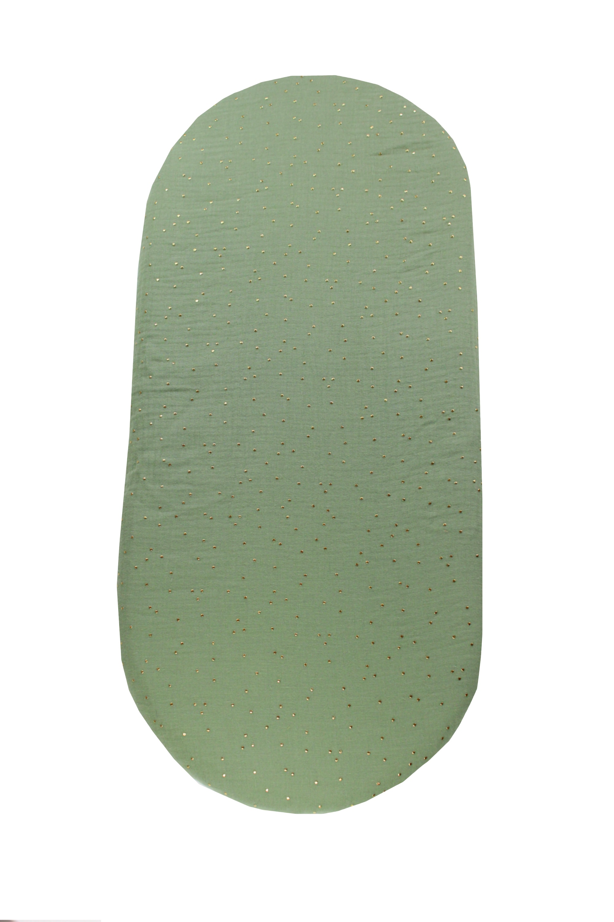 enie baby Mušelínové prostěradlo do kočárku khaki se zlatými puntíky