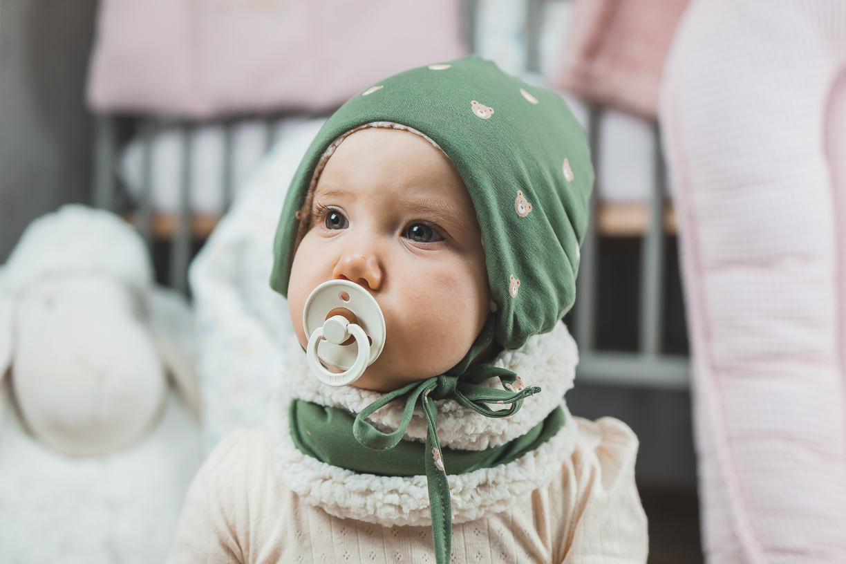 enie baby Dětská čepice zimní 9-12m BEARS GREEN