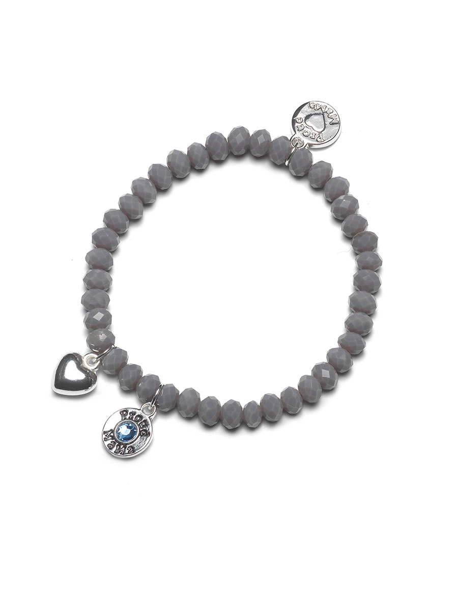 Proud MaMa Náramek Charm s modrým kamínkem šedý 384