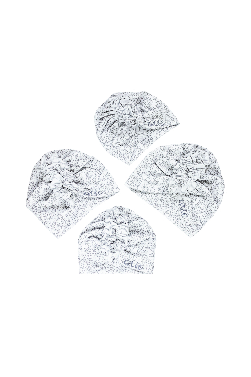 enie baby Turban - dětská čepice 3-6m Grey Leaves