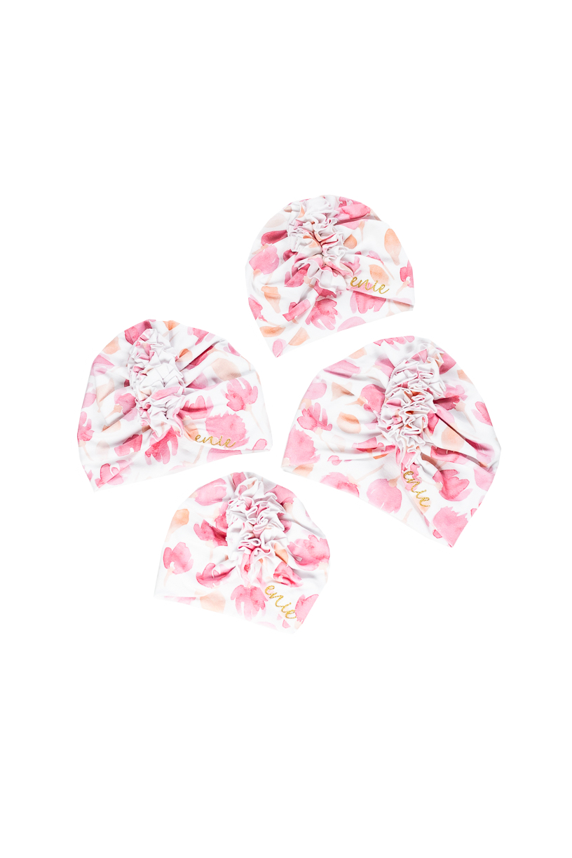 enie baby Turban - dětská čepice 9-12m  Pink Leaves