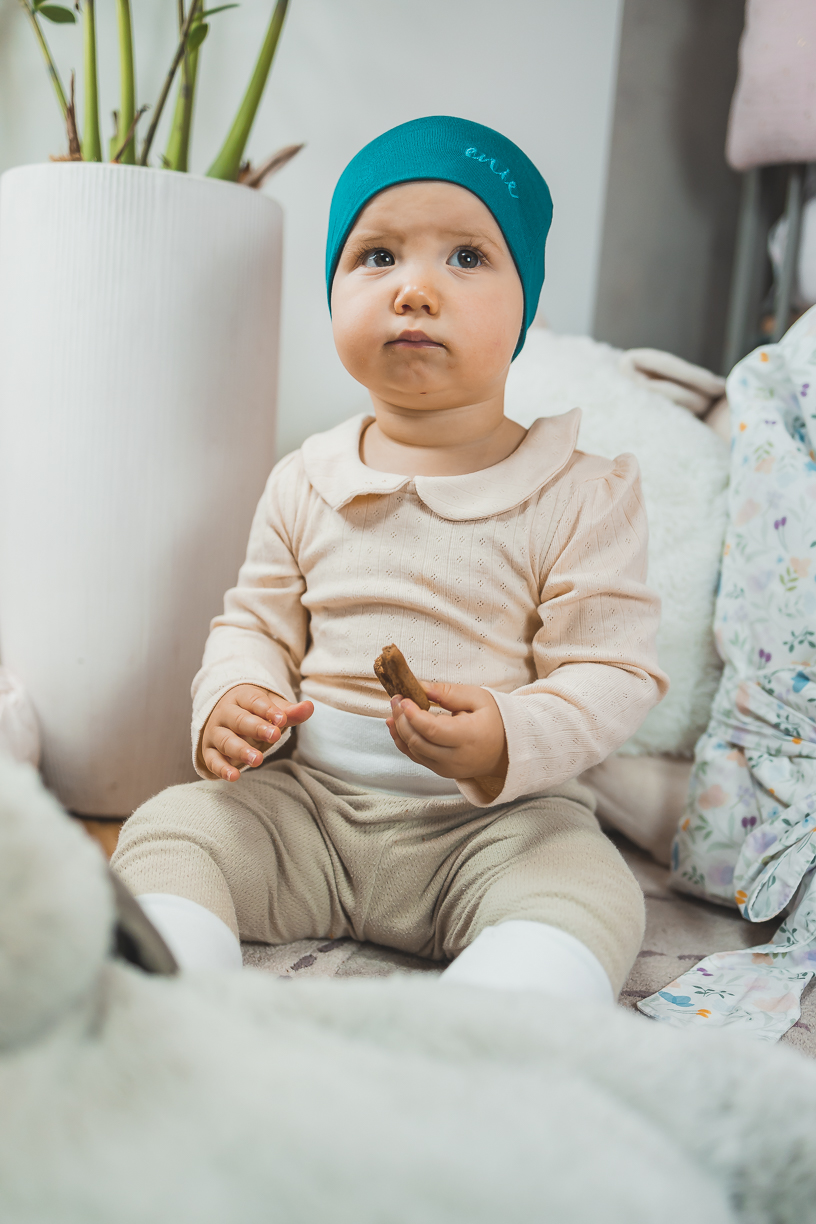 enie baby Dětská čepice BAMBOO 6-9 m petrolejová