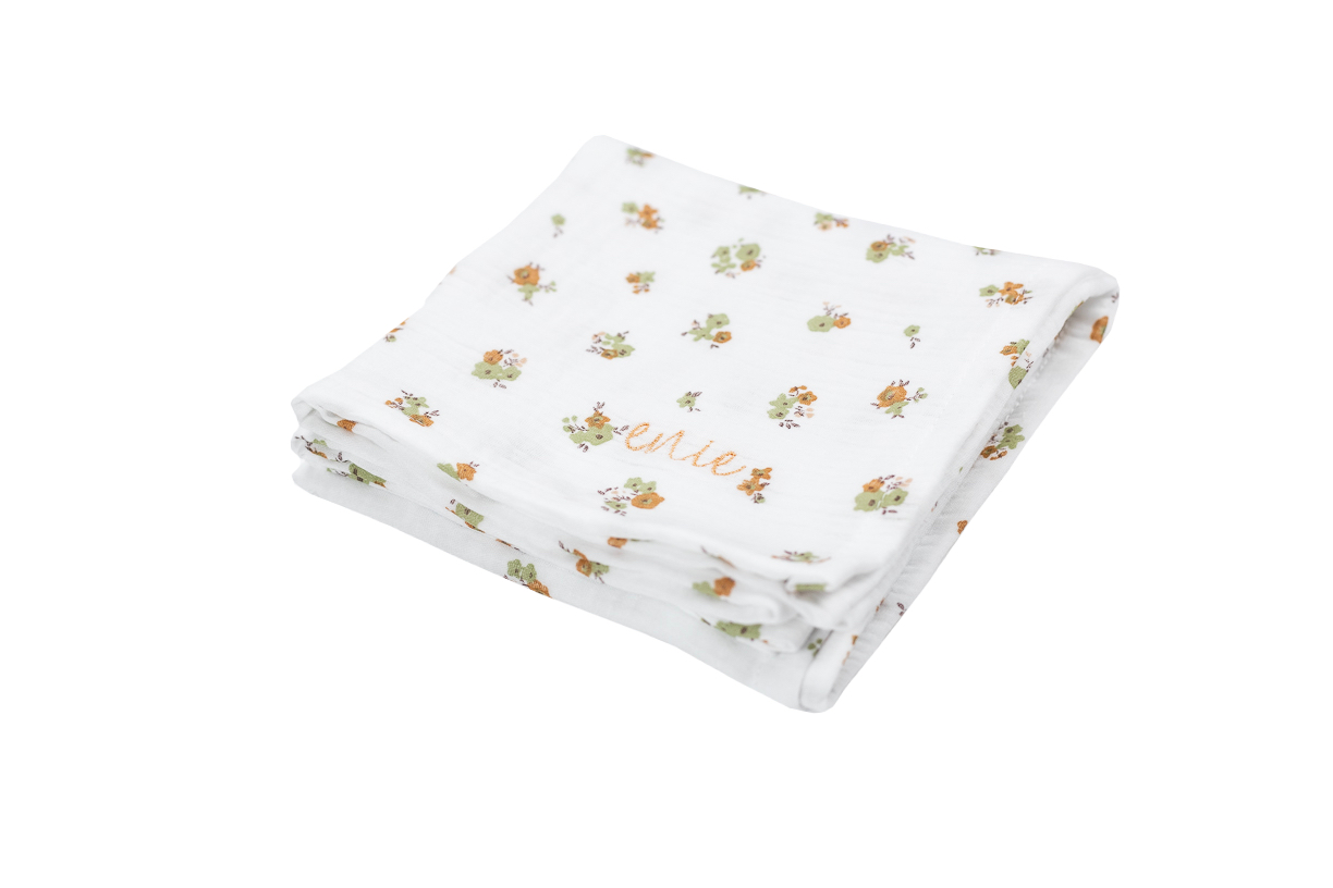 enie baby Mušelínová zavinovací plena 120x120cm bílá se zelenými květy - 1ks