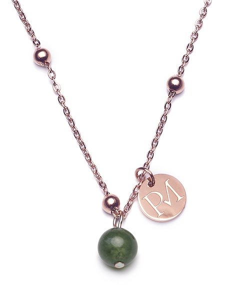 Proud MaMa Řetízek s přívěškem Steel růžové s mechovým achátem v barvě růžového zlata 495