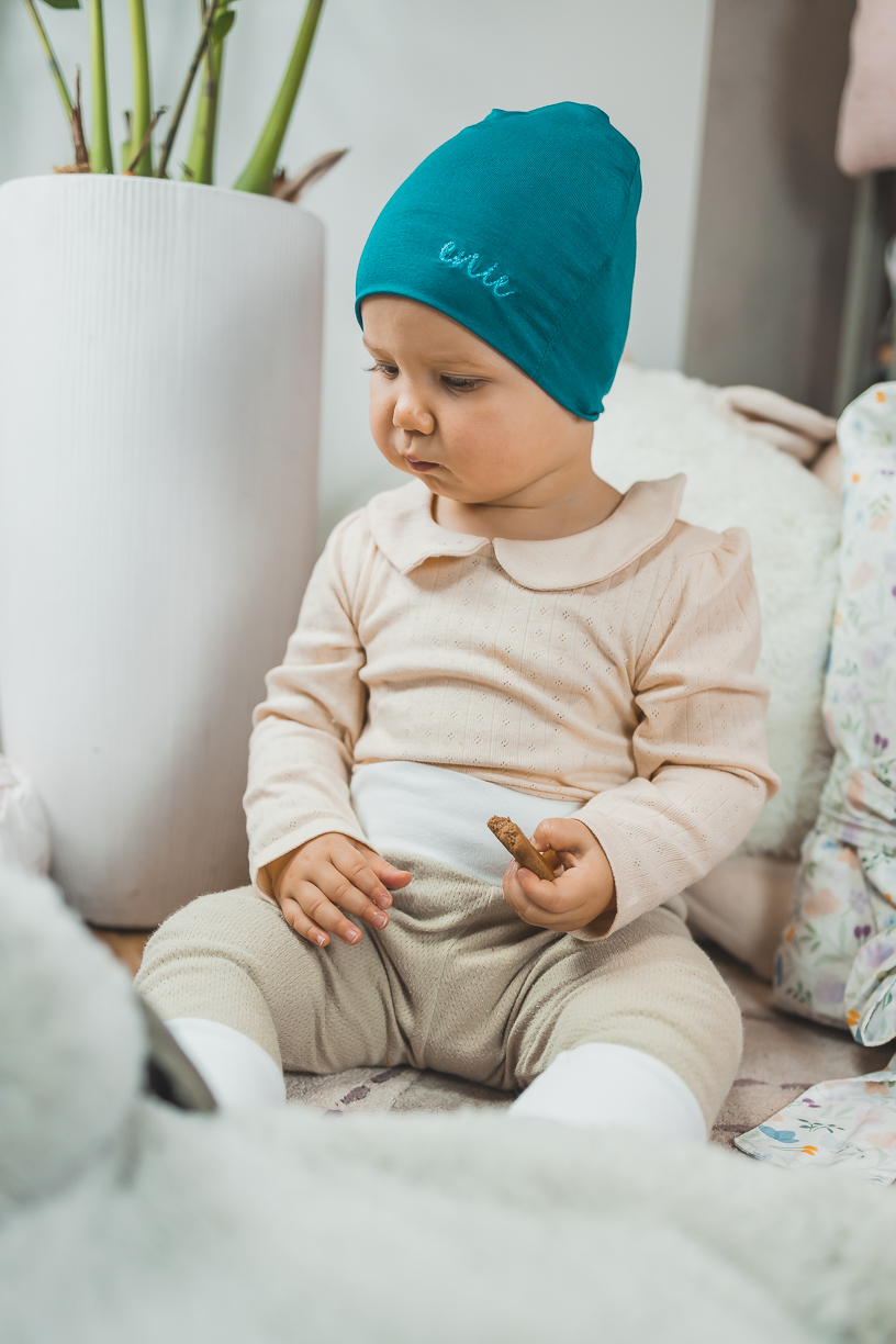 enie baby Dětská čepice BAMBOO 3-6m petrolejová