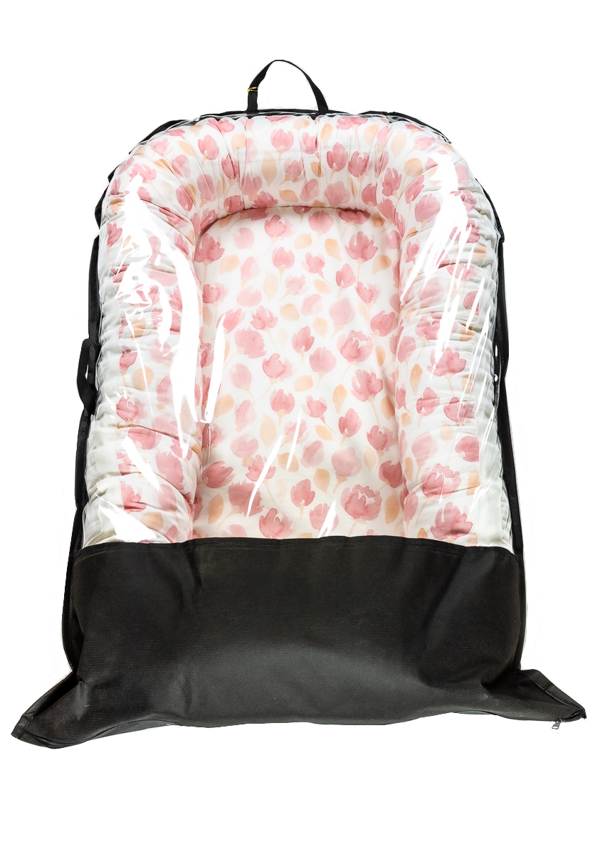 enie baby Hnízdečko do postýlky SATINE pink leaves