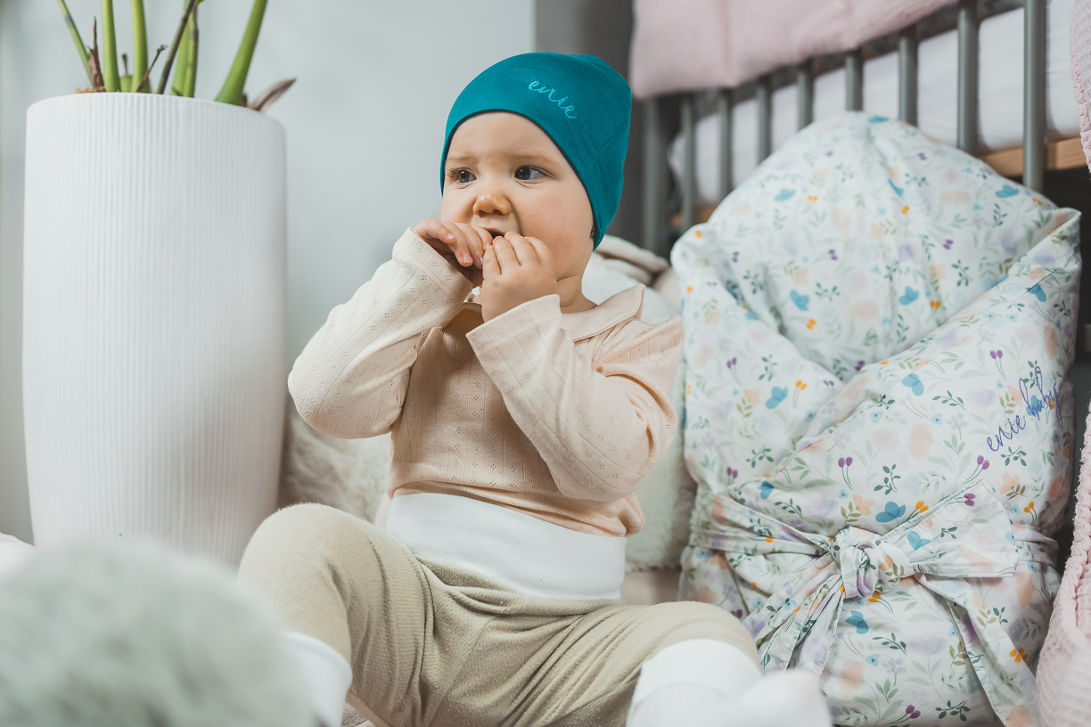 enie baby Dětská čepice BAMBOO 6-9 m petrolejová