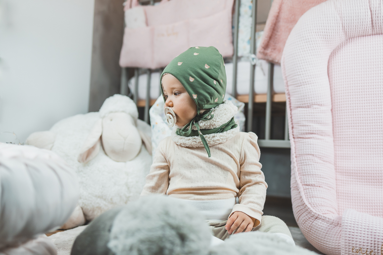 enie baby Dětská čepice zimní 0-3m BEARS GREEN