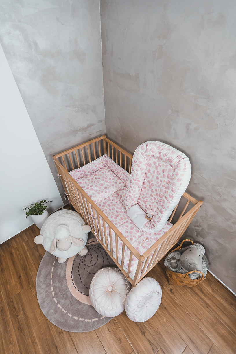 enie baby Hnízdečko do postýlky SATINE pink leaves