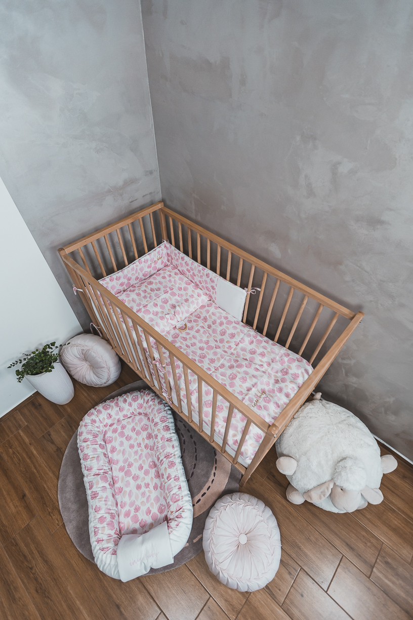 enie baby Povlečení Satine 100x140 a 40x60 cm Pink Leaves