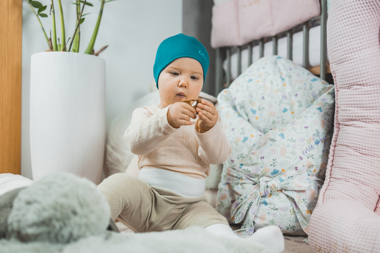 enie baby Dětská čepice BAMBOO 9-12m petrolejová