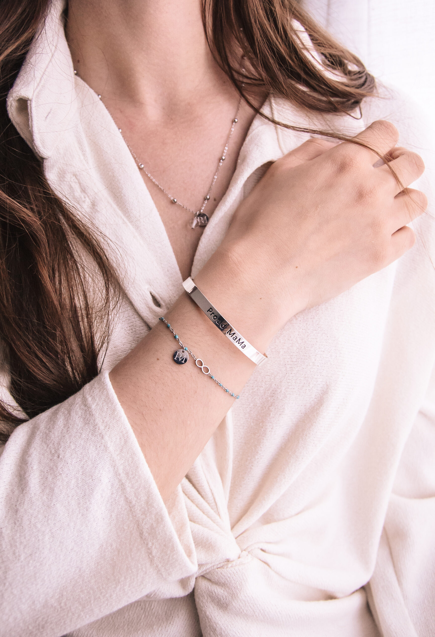 Proud MaMa Řetízek s přívěškem Steel růžové s mechovým achátem v barvě růžového zlata 495