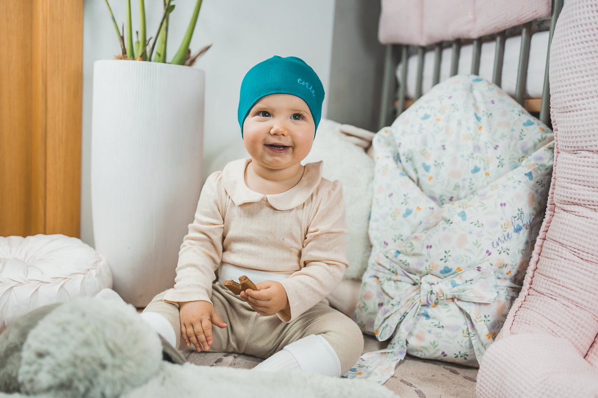 enie baby Dětská čepice BAMBOO 6-9 m petrolejová